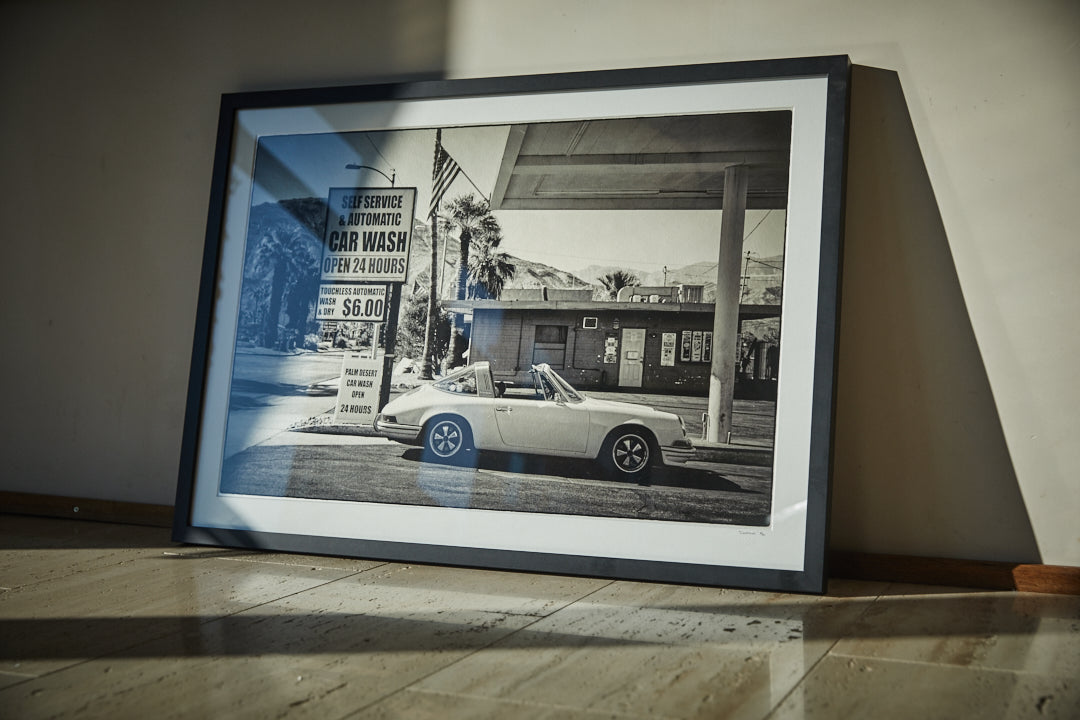 Classic Porsche 911 at vintage car wash in Palm Springs – fine art photography print