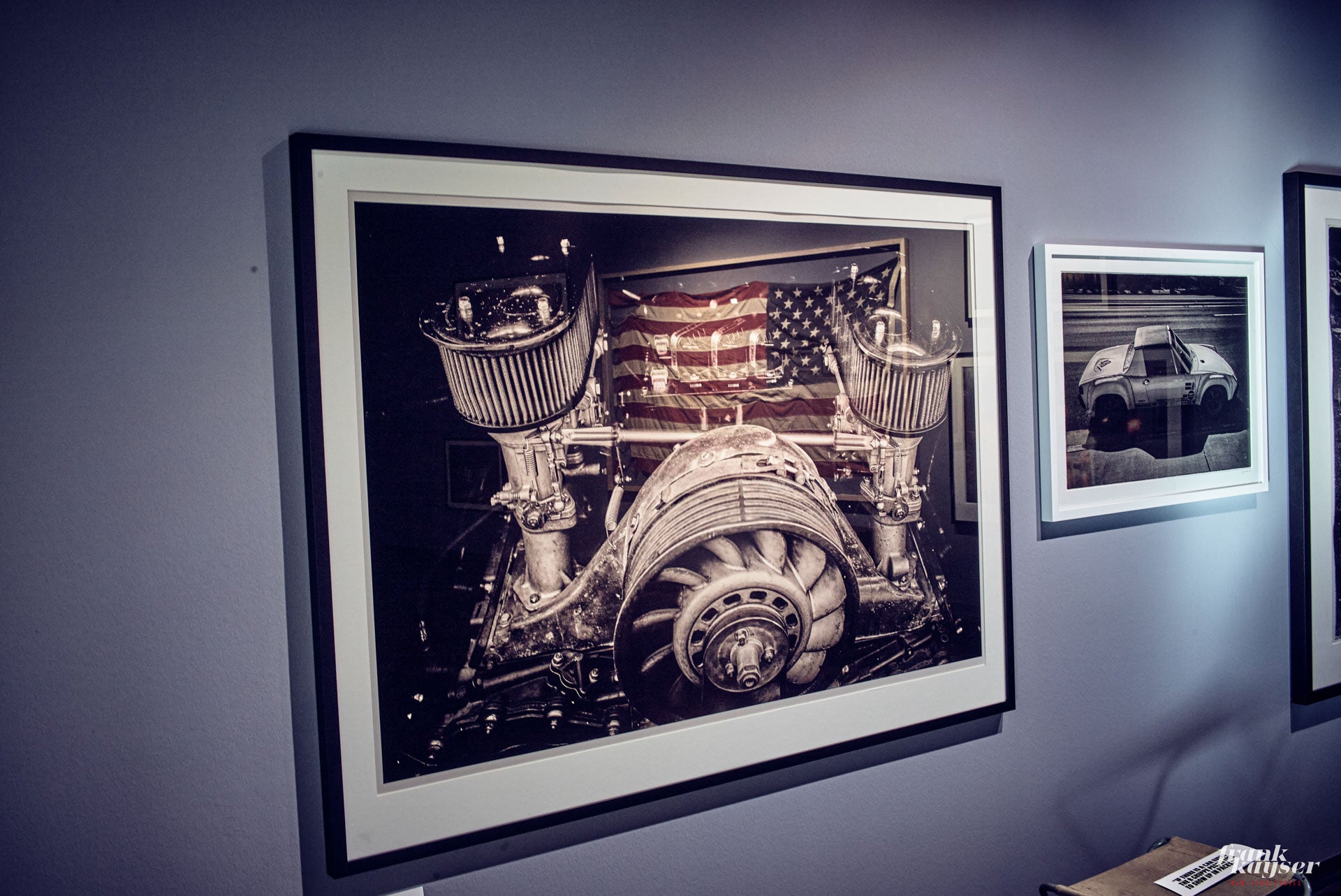 Twin plug Porsche hot rod engine with American flag – fine art print