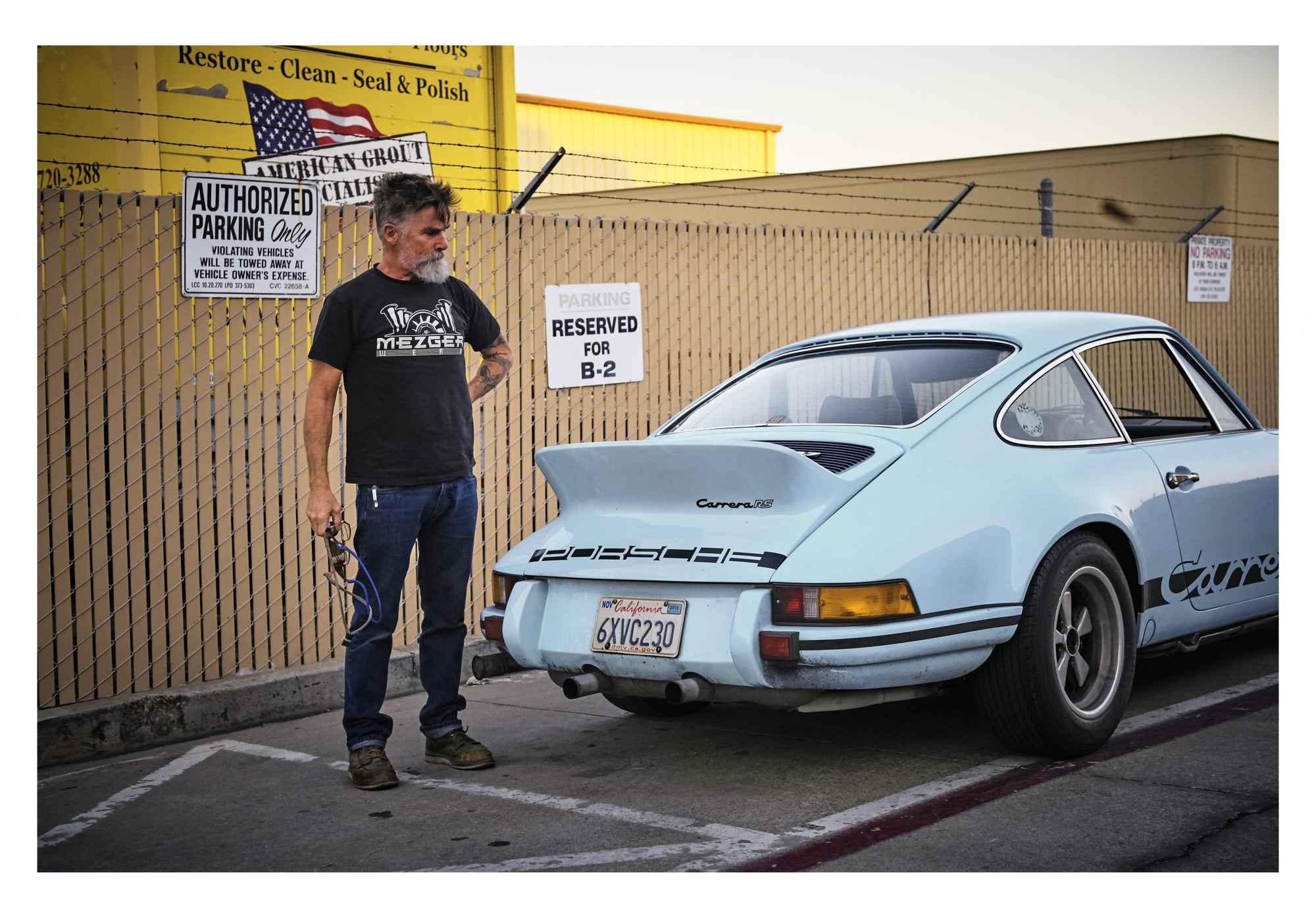 Rare blue Porsche 911 RS ducktail with outlaw owner – fine art print
