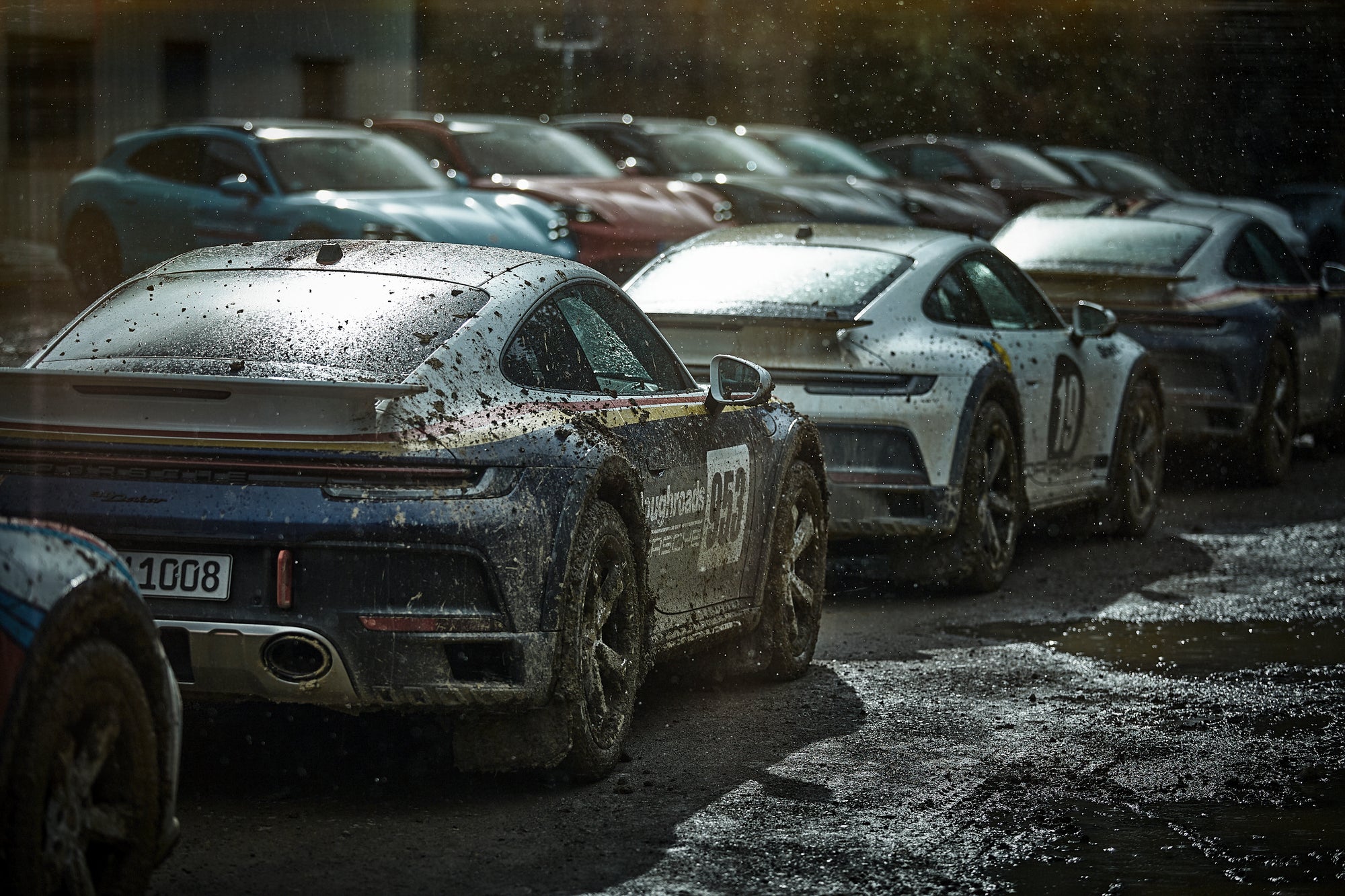 a group Porsche 911 dakars und Porsche Taycans 